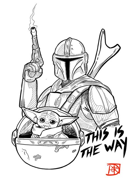 Grogu And Mando Drawing, Mandalorian And Grogu Drawing, Mando Grogu Tattoo, Mandalorian And Grogu Tattoo, Mandalorian Line Art, Grogu And Mando Tattoo, Mandalorian Art Drawing, Mando And Grogu Tattoo, Mandalorian Outline