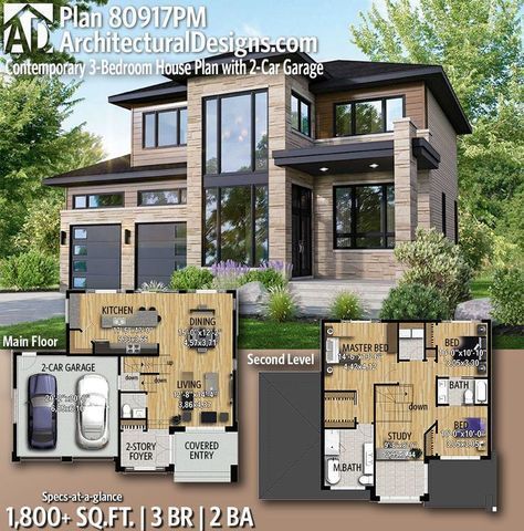 Two Story House, Garage House Plans, Casas The Sims 4, Architectural Design House Plans, Sims Houses, Sims Builds, Sims House Plans, Plans Modern, Contemporary House Plans