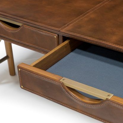 ALEXANDER DESK Leather Top Desk, Lined Drawers, Frame Desk, Acrylic Wall Decor, Desk In Living Room, Chandelier Decor, Cabinetry Design, Glam Decor, Desk Design