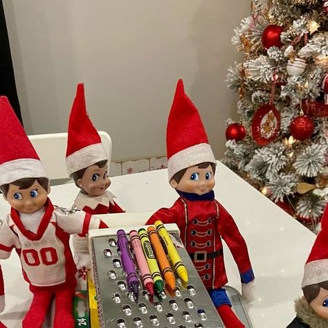 Mommyglitter 💗 EST Oct 2017🇨🇦 on Instagram: "The Elves and their love of sweets …. Today they are turning crayons into candy. Lots of smiles here. @crayola_canada @crayola @skittles #elf #elfontheshelf #elfontheshelfideas #crayons #crayola #skittles #rainbow #potofgold #makingcandy" Elf On The Shelf Cheese Grater Crayons, Elf On The Shelf Skittles Rainbow, Skittles Elf On The Shelf, Elf Skittles Rainbow, Elf Skittles, Elf On The Shelf Skittles, Skittles Rainbow, Pot Of Gold, Shelf Ideas