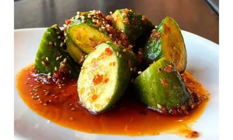 Gyu Kaku Spicy Addicting Cucumber Recipe Japanese Cucumber Recipes, Chinese Cucumber Recipe, Japanese Cucumbers, Japanese Pickled Cucumbers Recipe, Spicy Addicting Cucumber, Addicting Cucumbers, House Salad Dressing, Cucumber Salad Japanese Recipes, Cucumber Japanese Recipe