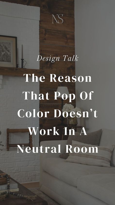 How to add color to a neutral home. Neutral home interior design advice. How to start doing colorful rooms. How to add depth and dimension to an all white home. Interior design advice | Nadine Stay #neutralhome #colorfulhome Accent Color Interior Design, Neutral With Bright Accents, Neutral Living Room With Accent Color, Cool Toned Home Interior, Accent Colours For Neutral Living Room, Neutral Rooms With A Pop Of Color, White Interiors With Pops Of Color, How To Add Colour To Neutral Living Room, Bringing Color Into Neutral Room