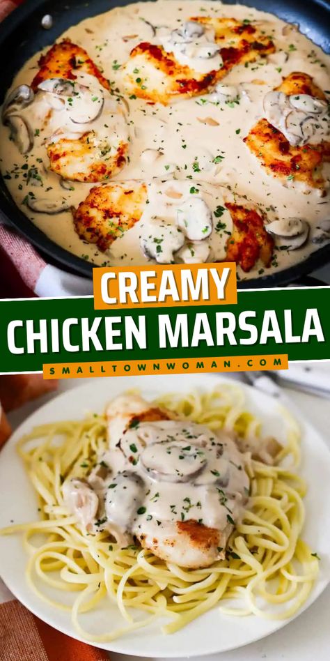 You're going to love this chicken marsala recipe! Combined with mushrooms and shallots in a rich, creamy marsala sauce, this chicken dinner idea is an elegant and delicious home-cooked meal! Creamy Chicken Marsala, Chicken Marsala Recipe, Marsala Sauce, Marsala Recipe, Brown Chicken, Marsala Chicken Recipes, Easy Main Dishes, Cooked Meal, Classic Italian Dishes