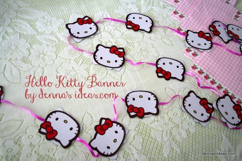 denna's ideas: Fast and Easy Hello Kitty Party Banner from playing cards Diy Hello Kitty Birthday Party Ideas, Hello Kitty Birthday Party Decorations, Hello Kitty Birthday Theme, Unique Birthday Party Ideas, Hello Kitty Theme Party, Diy Hello Kitty, Diy Birthday Banner, Hello Kitty Birthday Party, Hello Kitty Baby