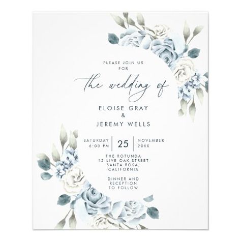 Budget Wedding Invitation Flyer $0.30 by PrintedPaperDesigns Wedding Invitation Flyer, Blue Save The Date, Budget Wedding Invitations, Invitation Flyer, Floral Save The Dates, Dusty Blue Weddings, Budget Saving, Blue Wedding Invitations, Botanical Wedding