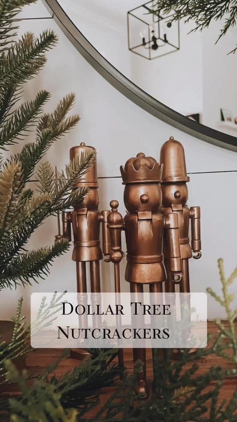 Outdoor Christmas Decorations On A Budget, Diy High End Christmas Ornaments, Dollartree Christmas Diy, Dollartree Diy Christmas, Diy Woodland Christmas Ornaments, Elegant Christmas Diy, Dollartree Centerpiece, Nut Crackers Christmas Decorations, Bronze Christmas Decor