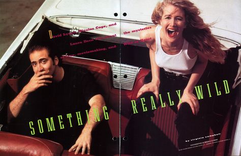 Nicolas Cage and Laura Dern in 1990 Movieline magazine for Wild at Heart Nicolas Cage 90s, Laura Dern Wild At Heart, The Lover 1992 Film, Wild At Heart Movie, Longlegs Movie Nicholas Cage, Nicolas Cage Wild At Heart, Cursed Nicolas Cage, 90s Catalog, Laura Dern