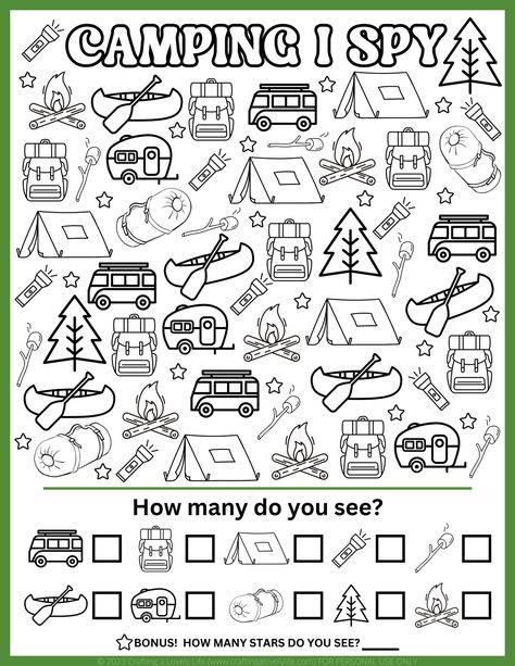 Camping-ISpy-CraftingALovelyLife.pdf Camping Worksheets For Preschool, Camping Worksheets For Kids, Camping Worksheets, Camping Week, Camping Activity, Camp Themes, Camping Crafts For Kids, Summer Camp Themes, Camping Activities For Kids