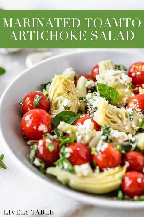 This easy marinated artichoke salad with canned artichoke hearts, tomatoes, feta, herbs, and an easy homemade dressing is simple, fresh and delicious! (vegetarian, gluten-free) Canned Artichoke, Artichoke Heart Recipes, Marinated Artichoke Hearts, Artichoke Salad, Baked Artichoke, Spinach Artichoke Chicken, Roasted Artichoke, Marinated Tomatoes, Canned Artichoke Hearts