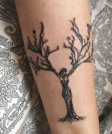 Rupi Kaur Tattoo, Woman Tree Tattoo, Earthy Tattoos, Mother Nature Tattoos, Handpoke Tattoo, Tree Tattoo Designs, Forearm Tattoo Women, Rupi Kaur, Nature Tattoos