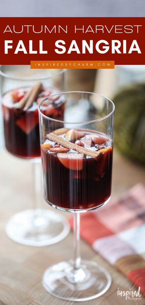 Here's a fall drink idea for all your entertaining! Made with red wine plus seasonal fruit and spices, this Autumn Harvest Fall Sangria is the perfect way to celebrate. Mix a large batch of this Thanksgiving cocktail recipe for your guests! Sangria Recipes Large Batch, Fall Red Sangria, Fall Red Wine Sangria, Fall Sangria Recipes Red, Easy Red Wine Sangria, Apple Sangria Recipes Fall Drinks, Big Batch Fall Sangria, Best Red Wine For Sangria, Fall Sangria With Bourbon