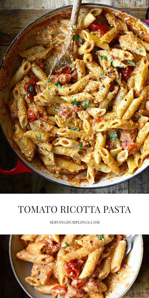 Tomato Ricotta Pasta (15 Minutes) Recipe Ricotta Cheese, Recipes That Use Ricotta, Ricotta Ideas, Ricotta Cheese Dinner Recipes, Ricotta And Tomato Pasta, Mascarpone Pasta Recipes, Pasta Dish With Ricotta Cheese, Tomato Ricotta Pasta Sauce, Ricotta Sauce Creamy