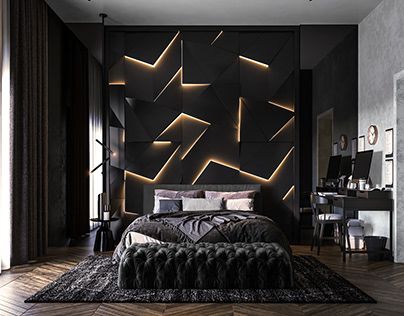 Modern Luxury Bedroom Black, Black Luxury Bedroom, Bedroom With Fireplace, Simple Bed Designs, Black Bedroom Design, Unique Bedroom Design, Bed Interior, Luxury Room Bedroom, Bedroom Interior Design Luxury