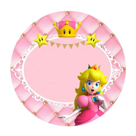 Princess Peach Round Label - Party Blink Princess Cake Pops, Peach Mario Bros, Princess Peach Party, Peach Mario, Peach Baby Shower, Princess Printables, Mario Bros Party, Peach Party, Princesa Peach