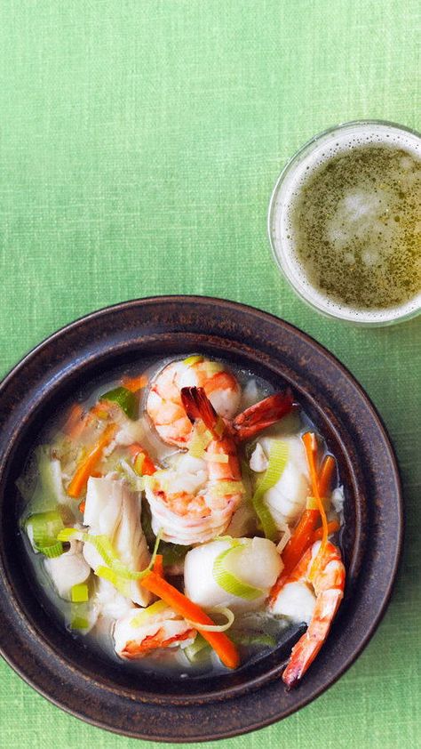 This delicately yeasty lager from Hawaii tasted so good with the miso that we poured some right into the stew. Seafood Stew Recipes, Comforting Meals, Seafood Stew, Fish Stew, Ethnic Food, Seafood Soup, Hearty Stews, Miso Soup, Goulash