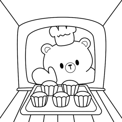 Baking Illustration Art, Cool Drawings For Kids, Drawing Pages, Cupcake Coloring Pages, Bobbie Goods, A Coloring Page, Drawing Sheet, Bear Coloring Pages, Dinosaur Coloring Pages