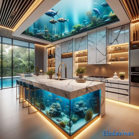 Kitchen Aquarium, Big Aquarium Living Rooms, Luxury Living Room Inspiration, Building Design Plan, Interior Design Career, Front Gate Design, Home Aquarium, Futuristic Interior, Dream House Rooms