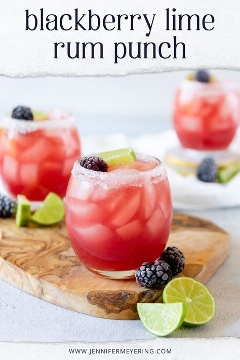 Rum Punch Cocktail, Malibu Rum Drinks, Blackberry Cocktail, Limeade Recipe, Mocktail Drinks, Rum Cocktail Recipes, Blackberry Syrup, Lime Punch, Berry Punch