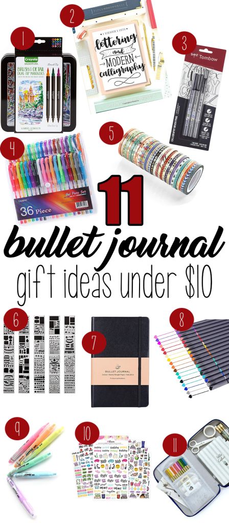 11 Bullet Journal Gift Ideas Under $10 Journal Gifts Ideas, Journaling Gift Ideas, Gift Journal Ideas, Stationary Gift Ideas, Journaling Gifts, Journal Gift Ideas, January Bujo, Bujo Supplies, Organization Bullet Journal