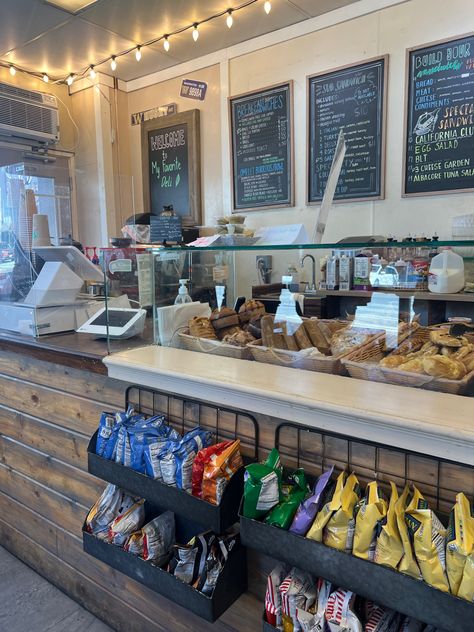 Grab And Go Cafe Design, Clothing Store With Coffee Shop, Deli Decor Ideas, Deli Shop Ideas, Sandwich Coffee Shop, Food Displays Cafe, Cafe Retail Display, Small Town Coffee Shop Interior, Deli Business Ideas