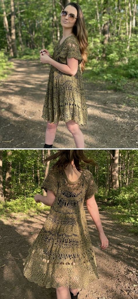 Beautiful Crochet Dresses. How stunning is that beautiful olive dress in the pictures below? It's a true fashion statement and it could easily become one of your favorite pieces this summer! You can make it really quickly and effortlessly, so make sure to start it as soon as you can! It will look great in other colors too!  #freecrochetpattern #dress #dresses Maxi Dress Patterns Free, Summer Dress Patterns Free, Boho Crochet Patterns, Skirt Pattern Free, Crochet Dress Pattern Free, Crochet Maxi Skirt, Knit Dress Pattern, Crochet Summer Dresses, Crochet Skirt Pattern