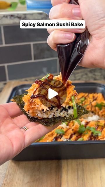 Sticky White Rice Recipe, Sticky White Rice, Salmon Sushi Bake, White Rice Recipe, Spicy Salmon Sushi, Eel Sauce, Salmon Filets, Sushi Bake, Kewpie Mayonnaise