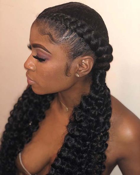 Braided Updo Hairstyles For Prom, 2 Braids With Curls, Feed In Braids With Curls, 2 Braids Hairstyles For Black Women, Duchess Braids, 2 Goddess Braids, Two Feed In Braids, Two Braids Hairstyle Black Women, 2 Cornrow Braids