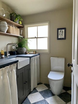 Exploring @frenchforpineapple’s neutral home Wc Utility Room, Utility Bathroom Combo, Utility Toilet Room, Utility Room With Toilet, Small Utility Room With Toilet, Cabin Storage Ideas, Toilet Utility Room, Room With Toilet, Bathroom Conversion