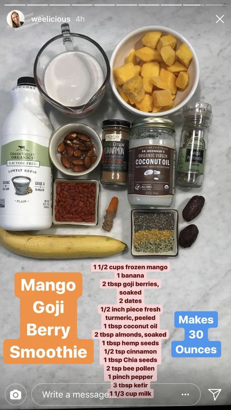 Mango Goji Berry Smoothie Goji Berry Smoothie, Berry Smoothie Bowl, Drinks Smoothies, Fresh Turmeric, Oil For Dry Skin, Happy Belly, Latest Bracelets, Healthy Drinks Smoothies, Paleo Lifestyle