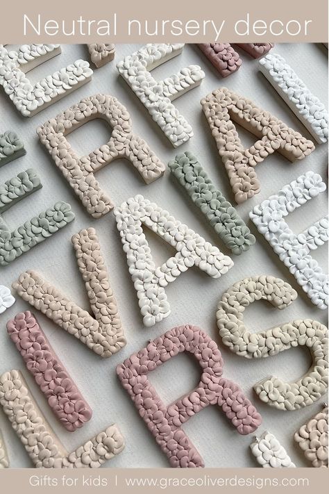 Name Garland, Childrens Bedroom Decor, Pretty Letters, Personalized Wedding Decor, Cozy Nursery, Nursery Decor Neutral, Clay Wall Art, Letters For Kids, Luxurious Home