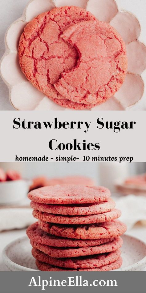 Pink Sugar Cookie Recipe, Strawberry Cookie Recipe, Pink Sugar Cookies, East Dessert Recipes, Easter Cookie Recipes, Strawberry Sugar Cookies, Soft Cookie Recipe, Strawberry Sugar, Cookie Recipes From Scratch