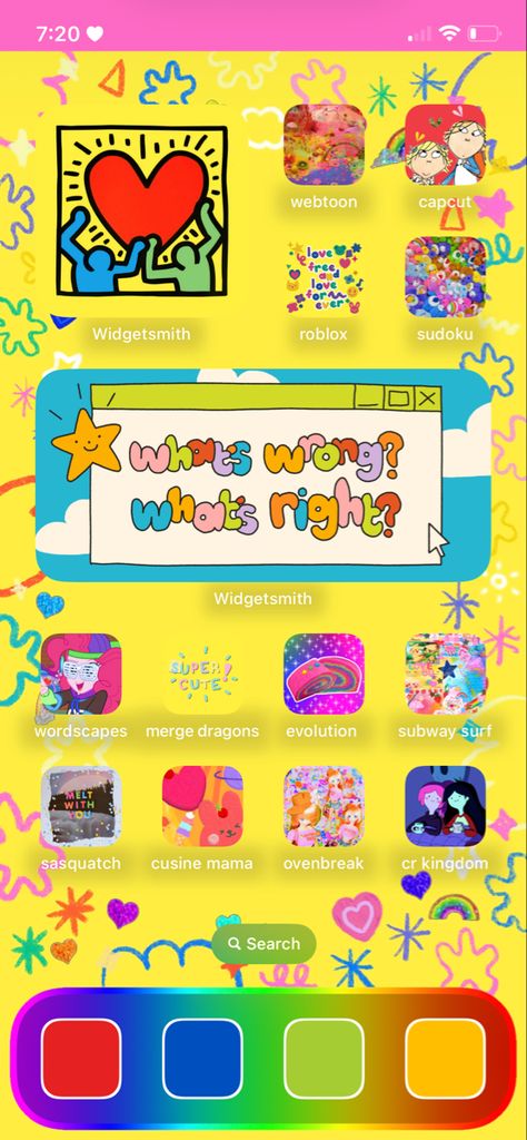 Kidcore Phone Theme, Kidcore Iphone Layout, Kidcore Phone Layout, Rainbow Phone Theme, Kidcore Phone Case, Rainbow Homescreen, Kidcore Background, Clowncore Wallpaper, Kidcore Fashion