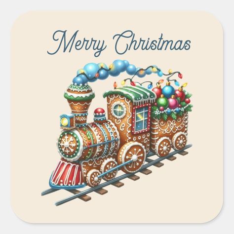 Merry Christmas train Holiday Christmas Train, Gingerbread Houses, Christmas Stickers, Gift Wrapping Supplies, Gingerbread House, Sticker Labels, Craft Party, Gingerbread, Merry Christmas