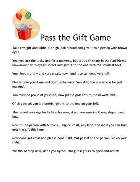 Pass the Gift Game 2.pdf Housewarming Party Games, Housewarming Games, Pass The Gift Game, Tupperware Party Ideas, Home Party Games, Kitty Party Games, Reunion Games, Christmas Gift Exchange, Party House