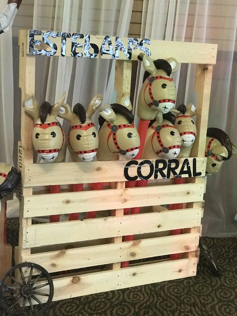 Pony Corral Party, Horse Trunk Or Treat Ideas, Diy Farm Themed Party Decorations, Ok Corral Party Western Theme, Diy My First Rodeo, Rodeo Float Ideas, Ranch Style Party Ideas, Rodeo Theme Decorations, 2nd Birthday Western Theme