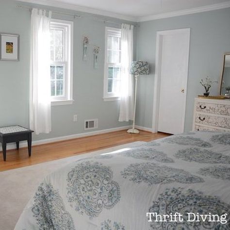 Rainwashed SW 6211 - Green Paint Color - Sherwin-Williams Bedroom Paint Colors Sherwin Williams, Bedroom Makeover Before And After, Palladian Blue, Sea Salt Sherwin Williams, Office Color, Salon Suites, Sherwin Williams Paint Colors, Decorative Ideas, Bedroom Paint Colors