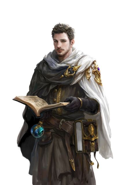 wizard / male spell caster with spellbook and flask  male human character for DnD / Pathfinder Heroic Fantasy, Human Male, Dungeons And Dragons Characters, Dnd Art, Medieval Clothing, Fantasy Male, Arte Fantasy, Dungeon Master, Fantasy Rpg