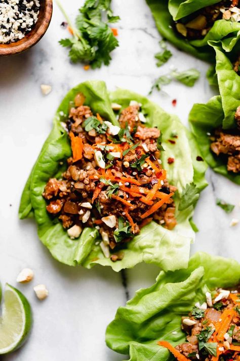 Chinese Pork Lettuce Wraps | Chinese Pork Lettuce Wraps are a quick and flavorful Asian-inspired recipe that can be served as an easy entree or tasty appetizer. Plus, it’s Whole30-compliant and meal prep-friendly! || #whole30 #paleorecipes #chinesefoodrecipes #glutenfreerecipes #healthyfood #therealfoodrds Low Carb Asian, Pork Lettuce Wraps, Chinese Pork, Asian Pork, Mapo Tofu, Asian Inspired Recipes, Lettuce Wraps, Whole 30 Recipes, Flavorful Recipes