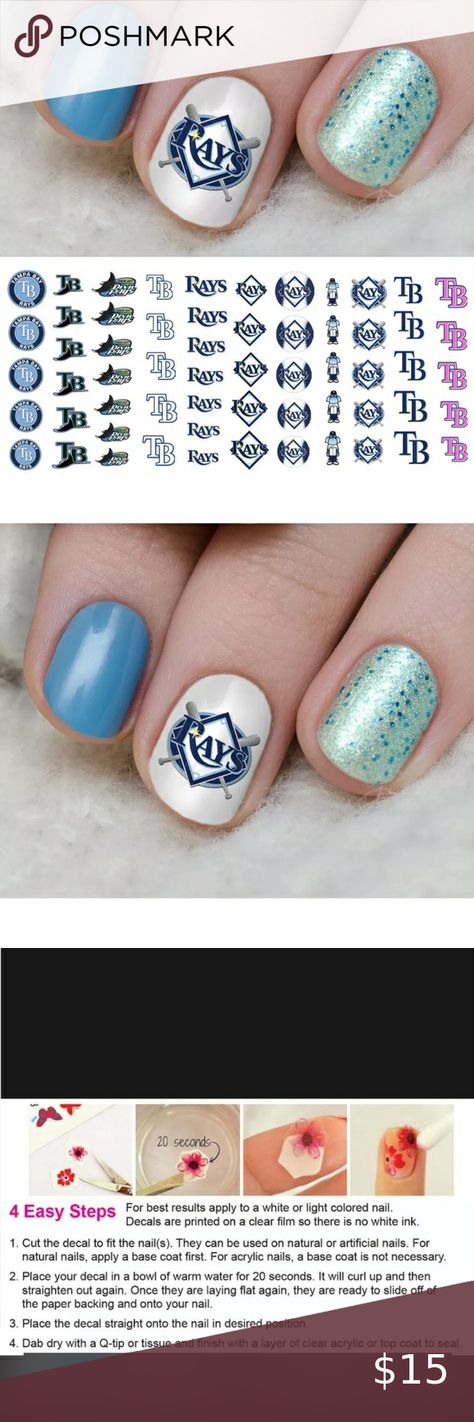 BO/GO$6 Tampa Bay Rays Nail Decals Tampa Bay Rays Nails, Closet For Women, Light Colored Nails, Tampa Bay Rays, Water Transfer, Artificial Nails, Nail Decals, Base Coat, White Ink