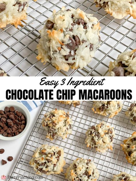 Chocolate Coconut Cookies 4 Ingredients, 2 Ingredient Macaroons, Maccarone Recipes Coconut, Coconut Chip Cookies, Macaroon Cookies Recipe Easy, 3 Ingredient Macaroons, Almond Joy Macaroons, 4 Ingredient Chocolate Coconut Cookies, Coconut Chocolate Chip Macaroons