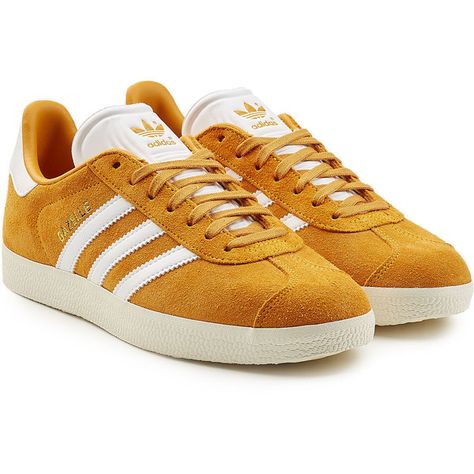 Adidas Originals Gazelle Suede Sneakers (1.509.480 IDR) ❤ liked on Polyvore featuring shoes, sneakers, gold, mustard shoes, suede material shoes, suede trainers, mustard yellow shoes and suede sneakers Mustard Sneakers Outfit, Mustard Yellow Shoes, Mustard Shoes, Adidas Suede, Yellow Trainers, Cute Adidas Shoes, Trainers Adidas, Adidas Originals Shoes, Yellow Adidas