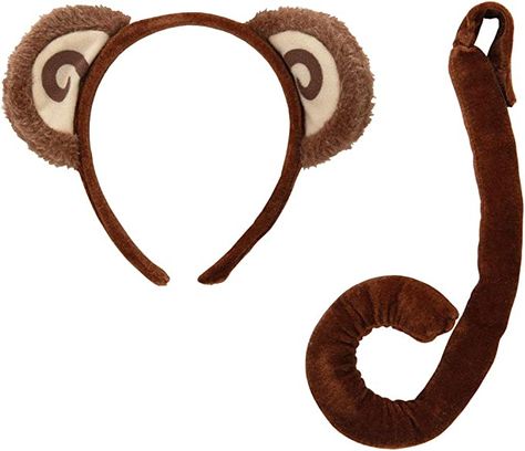 Amazon.com: elope Monkey Ears Costume Headband & Tail Kit : Clothing, Shoes & Jewelry Ears And Tail Set, Curious George Birthday Party, Monkey Costumes, Curious George Birthday, Animal Tails, Ears And Tail, Halloween Party Gifts, Pet Monkey, Monkey Plush