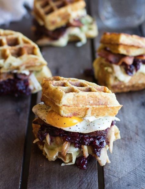 Breakfast Waffle Sandwich Recipe. #CookbookRevival Fried Egg Recipes, Waffle Sandwiches, Waffle Recipe Healthy, Thanksgiving Brunch, Thanksgiving Breakfast, Healthy Waffles, Thanksgiving Leftover Recipes, Potato Waffles, Waffle Sandwich