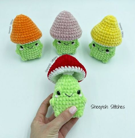 Ted the Toadstool - Mushroom Fidget Pop No Sew Crochet Pattern by Sheepish Stitches #crochetplushies #cutecrochetanimals #crochettoys #crochetplush #crochetamigurumi Plushies Pattern, Mushroom Crochet Pattern, No Sew Crochet Pattern, No Sew Crochet, Mushroom Crochet, Toadstool Mushroom, Crochet Plushies, Easy Crochet Patterns Free, Plushie Patterns