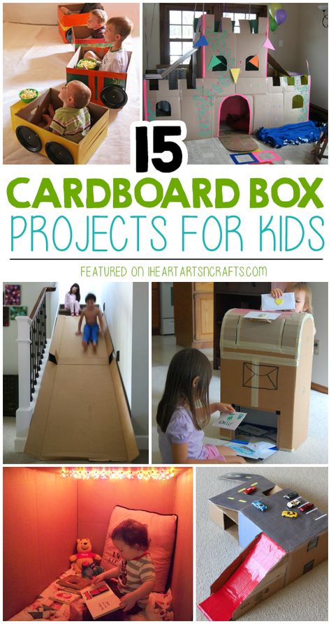 15 Super Fun Cardboard Box Projects For Kids Cardboard Box Obstacle Course, Box Activity For Preschool, Box Toys Diy Cardboard, Box Play Ideas, Cardboard Boxes Kids, Toddler Entertainment, Box Activities, Cardboard Play, Biblical Parenting