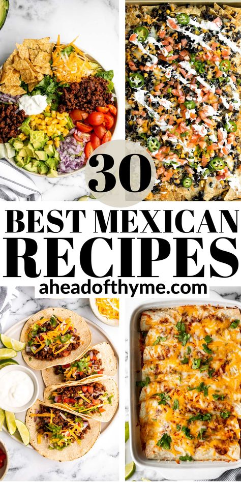 Is it even Cinco de Mayo without an epic spread of delicious Mexican recipes? It certainly is not. The food might just be the highlight of the day, so you want to get it right. If you are wondering what to make for a Cinco de Mayo Mexican fiesta, then you have come to the right place. Today, I am sharing over 30 of the best and most popular Mexican recipes including all the classics from tacos, enchiladas, fajitas, nachos, dips, salads, and more. | aheadofthyme.com #cincode... via @aheadofthyme Slow Cooker Chili Beef, Cinco De Mayo Recipes, Highlight Of The Day, Pan Chicken Fajitas, Vegetarian Tacos, Best Mexican Recipes, Summer Corn Salad, Healthy Sweet Treats, 5 De Mayo