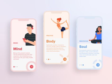 Mindful Yoga App by Filip Andonov on Dribbble การออกแบบ Ui Ux, To Do App, Mindful Yoga, Ui Design Mobile, Mindfulness App, Yoga App, App Design Layout, Ux App Design, Mobile App Design Inspiration