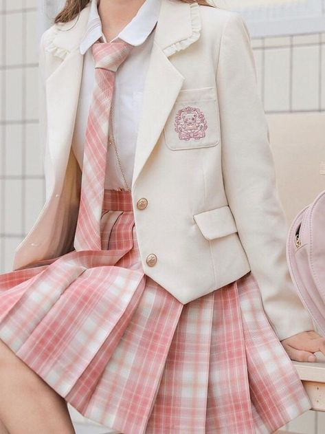 Cute Uniforms For School, Pink School Uniform, Princess Uniform, Cute School Uniform, Pink Uniform, Princess Jacket, Peach Outfit, Uniform Ideas, Uniform Style