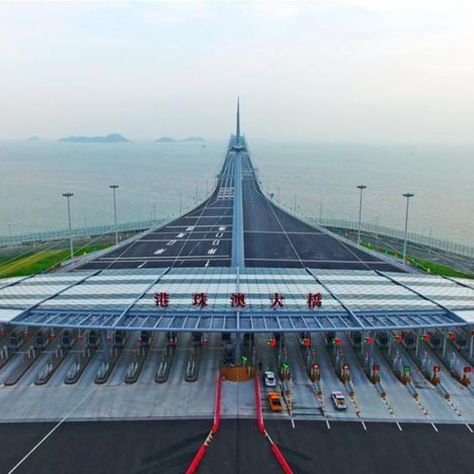 Aerial photo taken on Oct. 24, 2018 shows the toll gate of the Hong Kong-Zhuhai-Macao Bridge in Zhuhai, south China's Guangdong Province.… Toll Gate, Zhuhai, South China, Aerial Photo, Bay Bridge, Hong Kong, Bridge, Gate, Travel