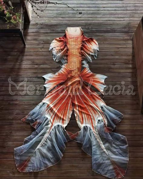 Professional Mermaid Tail, Fabric Mermaid Tail, Orange Mermaid Tail, Red Mermaid Tail, Goldfish Mermaid, Orange One Piece Swimsuit, Siren Tail, Mermaid Things, Orange Mermaid